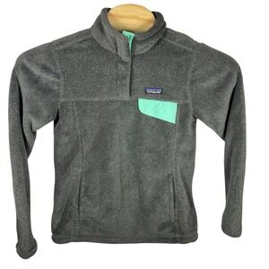 Patagonia Woman Medium Gray/Teal Polyester Re-Tool Half Snap Fleece Pullover‎